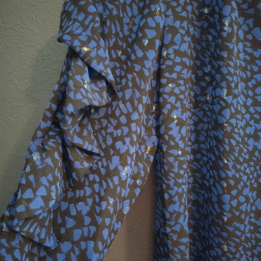 Chico's Blue Patterned Ruffle Blouse - image 3